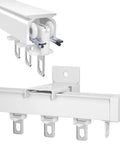 Heavy Duty Smooth Glide Sliding Barn Door Roller Set Built Different Metallic Chain Track For Room Dividers Rustproof Aluminum Rail end view with rollers.
