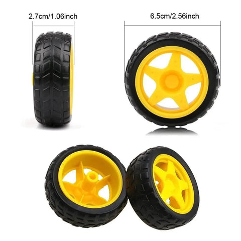 Eight Pack Dope Wheel Set For RC Cars And Smart Robots, 65mm Rubber Tires, 51.8mm Inner Diameter, high-strength plastic hubs