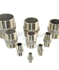 Various sizes of stainless steel 304 hex nipples, including One And A Quarter Inch NPT Male Threaded Hex Nipple Quick Coupler Pipe Fitting.