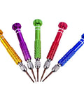 Ultimate 5 In 1 Precision Screwdriver Set With Magnetic Bits, Made Of Chrome Vanadium Steel For Tough Repairs On Phones Watches And Gadgets Featuring T5 T6 Torx Drivers In Cool Purple Finish. Five-color precision screwdrivers with magnetic bits