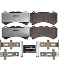 PowerStop Z26 carbon-fiber ceramic front brake pads set of four with hardware for Camaro, Corvette, Challenger, Charger.