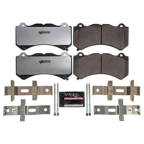 PowerStop Z26 carbon-fiber ceramic front brake pads set of four with hardware for Camaro, Corvette, Challenger, Charger.
