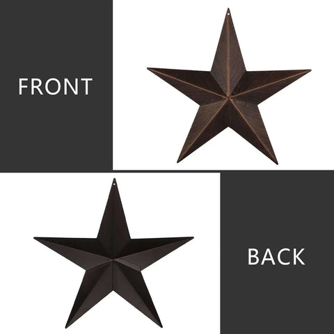 Front and back view of Rustic Metal Barn Star Wall Decor Made From Recycled Iron With Vintage Finish Includes Screws And Anchors