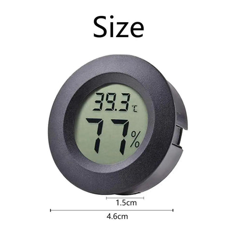 Size view of Six Pack Mini Hygrometer Thermometer Digital LCD Humidity And Temperature Monitor For Indoor Outdoor Use In Greenhouses And Reptile Enclosures Reads Fahrenheit Or Celsius Super Handy And Easy To Read, black plastic, 4.6cm