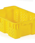 Tough As Nails Yellow Stack And Nest Plastic Tote 24 Inch Length 7.5 Gallon Capacity with grippy handles for material handling.