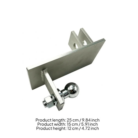 Heavy Duty Zinc Trailer Hitch With Pre Drilled Mounting Holes For Rock Solid Load Towing And Secure Vehicle Trailers angled view with tow ball.
