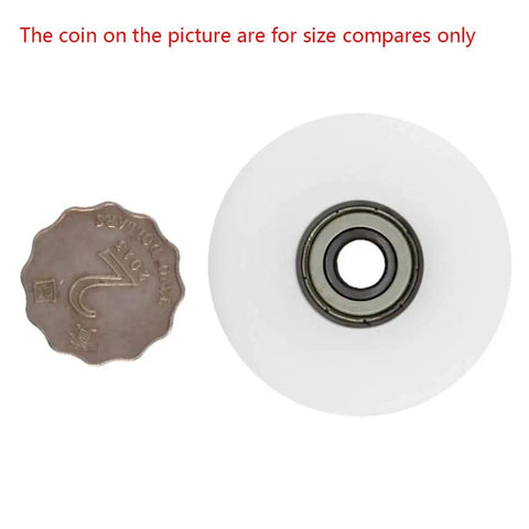 2 Pack White Nylon U Groove Pulley Wheels With 8mm Bore Heavy Duty Rail Tracks Silent Slider Rollers Built Tough For smooth size comparison with coin.