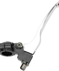 Left Brake Handle Clutch Lever Perch for Mini Bikes and Dirt Bikes, silver and black finish, front side view.