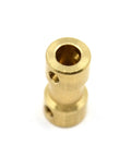 Brass shaft coupling connector with set screws for 5mm motor shaft; close-up view