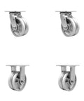 Set of 4 5-inch caster wheels with cast-iron V-groove wheels and ball bearings; 2 swivel, 2 rigid