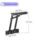 Front view of uxcell 2-piece black metal lift-up coffee table mechanism with gas springs; 8.66 in top, 9.45 in height.