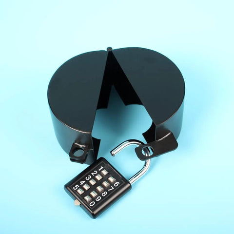 Black metal door knob lockout device with padlock for home use