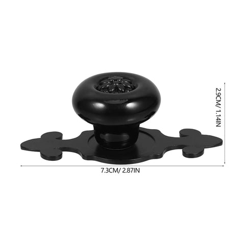 Dope Ceramic Cabinet Knobs Set For Vintage Dresser Hardware In Black Matte with back plates, shown with dimensions