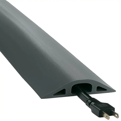 D-2 Rubber Duct Cord Cover 36 Inch Gray Floor Cable Protector showcasing power cable inside extruded rubber channel