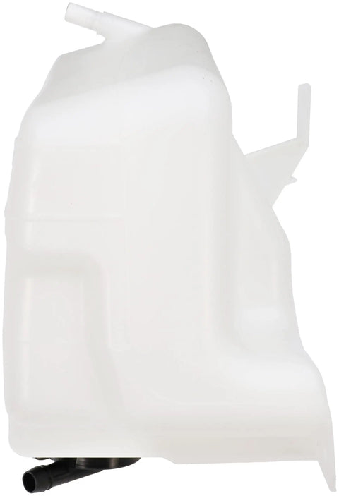 Side view of Non Pressurized Coolant Reservoir With Cap For Cadillac, Chevrolet, And GMC Models Plug And Play Direct Replacement Plastic Expansion Tank.