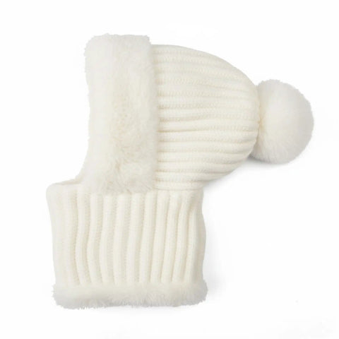 Cozy Fleece Lined Double Layer Balaclava Beanie Set with Pompom Winter Ski Snow Hat side view