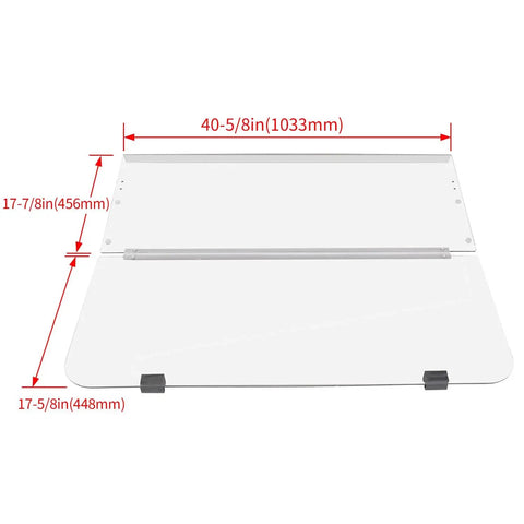 Clear Polycarbonate Folding Windshield for Golf Cart Replacement Part G14 G16 G19 Anti UV Impact Resistant dimensions shown