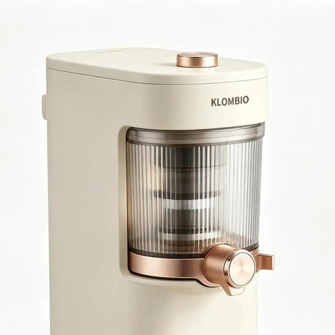 Awesome Electric Juicer With Wide Feed Chute For Maximum Juice Extraction Easy Clean Removable Parts High Performance Motor viewed from the front.
