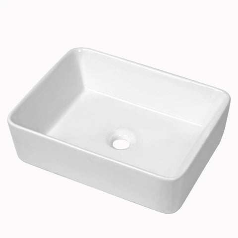 Rectangular Vessel Sink For Above Counter Mount Modern Porcelain Ceramic Lavatory Vanity Basin Durable Stain Resistant White Finish Sleek Bathroom Upgrade With Easy Cleaning And Contemporary Look