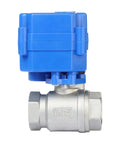 Motorized 1/2 Inch Ball Valve With Full Port 304 Stainless Steel, NSF Certified Drinking Water Safe, side view with NPT Threads