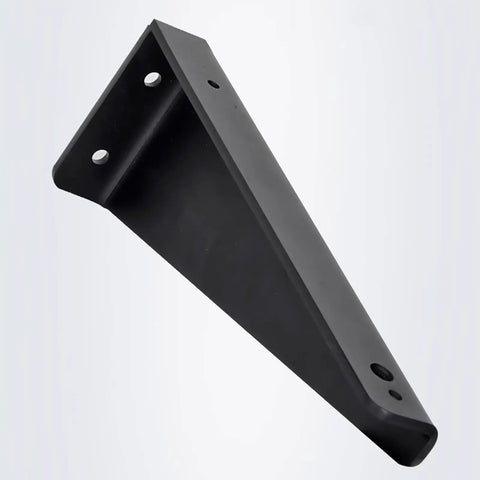 Heavy Duty Wall Mount Shelf Brackets Rock Solid L Shape Supports Slick Black Steel Frame Built Tough For Countertops Cabinets And Desk Stands, side view of single bracket.