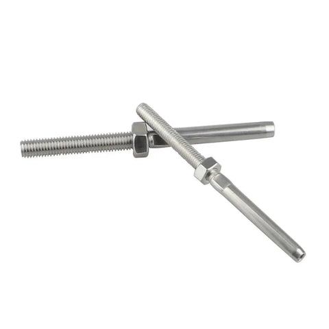 Premium Two Pack Marine Grade Stainless Steel Threaded Swage Stud Terminals M8X4 for heavy duty wire rope rigging.