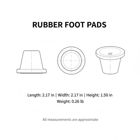 Diagram of Press On Rubber Foot Pads For Furniture Legs Set Of 4 No Slip Replacement Tips with measurements.