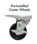 Pre-installed caster wheels of the Rock Solid All Stainless Steel Two Door Reach In Commercial Freezer for easy mobility.