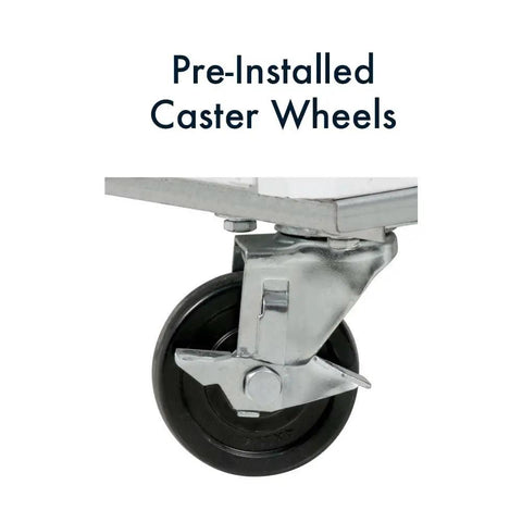 Pre-installed caster wheels of the Rock Solid All Stainless Steel Two Door Reach In Commercial Freezer for easy mobility.