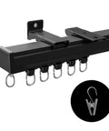 Heavy Duty Ceiling Curtain Track System With Clips, Silent Smooth Aluminum Rail, Wall Or Ceiling Mounted Room Divider For Living Room, Bedroom, Patio And Sliding Doors, Extra Long 9ft Black, with hooks
