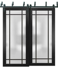 Frosted Glass Sliding Closet Barn Doors With Hardware Matte Black Rails And Tracks Heavy Duty Six Point Six Foot System