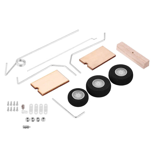 RC Airplane Landing Gear Set With Colorful Exquisite Design For Fixed Wing Model Aircraft, shown with metal and wood parts