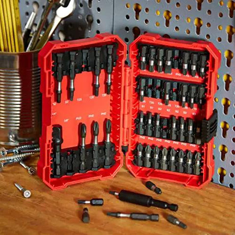 Tough As Nails 42 Piece Impact Screwdriver Bit Set With Phillips Slotted And Torx Bits In Portable Storage Case on workbench
