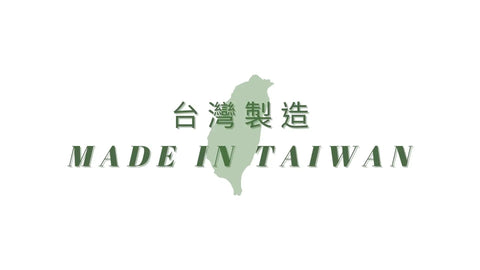 Illustration showing the text 'MADE IN TAIWAN' with a map outline of Taiwan, symbolizing product origin.