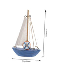 Mediterranean Wooden Sailboat Model Decor for Home and Office Cozy Cottage Nautical Vibe Ornament, blue and white sailboat