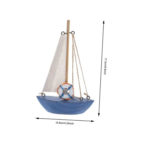 Mediterranean Wooden Sailboat Model Decor for Home and Office Cozy Cottage Nautical Vibe Ornament, blue and white sailboat