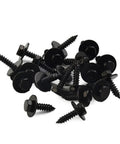 Self Drilling Hex Washer Head Screws 4.8x19mm for roofing and wood framing, black coated carbon steel, 20 pack, T17 point.