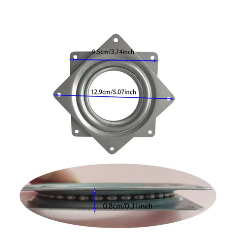 Close-up of Two Pack 4 Inch Square Lazy Susan Turntable Bearings Heavy Duty Swivel Plate Galvanized Steel Rustproof 95mm Square