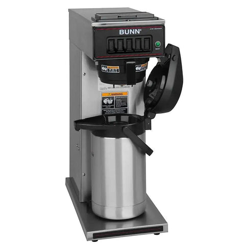 Front view of a Commercial Coffee Brewer That Brews Directly Into 1.9 To 3 L Airpots, Portable No Plumbing Needed, All Stainless Steel Construction