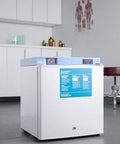 Compact Medical Freezer With Digital Thermostat And Secure Front Lock Nist Calibrated Thermometer in modern lab setting.