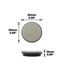 Front and side view of a 1-3/4 Inch Round Slide Glide Furniture Cup, black, showing dimensions for sofas, tables, and dressers.
