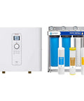 Hella Good On Demand Tankless Water Heater Paired With A Three Stage Whole House Filtration System For Heavy Metal Removal total space saving setup built right showing heater and filtration system.