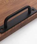 12 Pack Matte Black Cabinet Pull Handles With Base Plate Aluminum Alloy, 5 Inch Hole Center, installed on wooden surface, front view