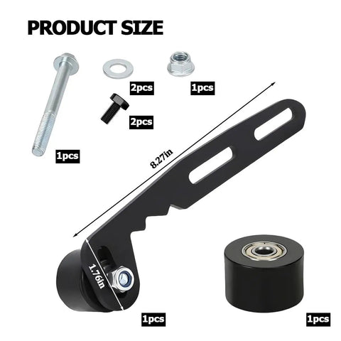 Upgrade Your Ride With This Ultimate Mini Bike Chain Tensioner Adjuster Kit Perfect For Ct200 U Mb200 Bt200X Models To Keep Your Drive Smooth And Tight While Adding Some Real Style To Your Daily Grind. black steel mini bike chain tensioner kit with 8.27in bracket and roller