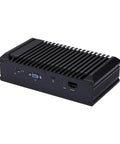 Mini Pc Tower Powered By The Atom C3958 Processor With Sixteen Gb Ram Featuring Four Ten Gigabit Sfp Plus Fiber Links Alongside Five Two Point Five Gbe Ethernet Ports In Beast Mode For Bulletproof Firewalls And Smoother Business Hubs, black compact server back view.