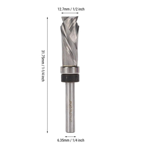 Gowenic 1 4 Inch Shank Spiral Flush Trim Router Bit With Compression Edges for smooth CNC woodworking, 1/2" diameter, 1-1/4" cut.