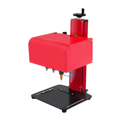 Boss Level Pneumatic Dot Peen Marking Machine Running Tight As A Drum With Deep Carving Power For Everyday Metalwork And Garage Builds Across A Heavy Duty Two Hundred By One Thirty Millimeter Work Table, red marker on black base.
