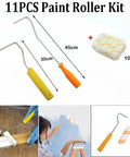 Premium Microfiber Paint Rollers And Frames Kit Featuring Short Pile Nap For Hella Smooth Finish On Semi Flat Walls Plus Angled Corner Brushes For Zero Fuss Diy Refreshing Rooms Projects, 11PCS set with paint rollers and frames.