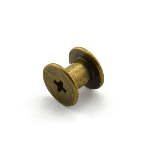 Boss Grade 120 Pcs Chicago Screws Cross Head Drive For Bookbinding And Leather Working Dead Serious Zinc Plated Steel Rivets In Bronze 5Mm X 6Mm Straight Shot DIY hardware view of a bronze cross head screw.
