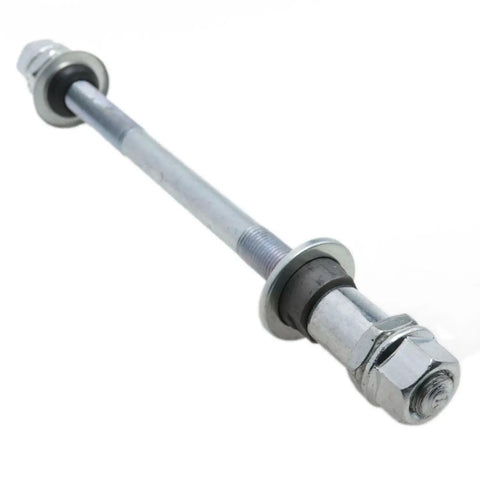 Ride Ready Heavy Duty 180mm Bicycle Rear Hub Axle M10 Silver with 26TPI conical lock nut and washer kit, electroplated finish